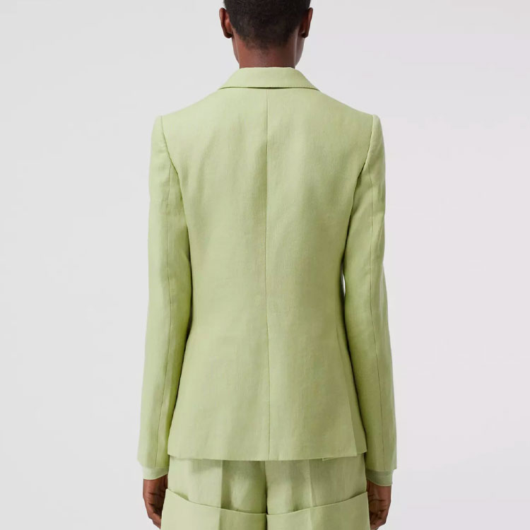 Details for (Women) Burberry Slim Fit Buttoned Linen Blazer SS21 Mist Green. 80417351