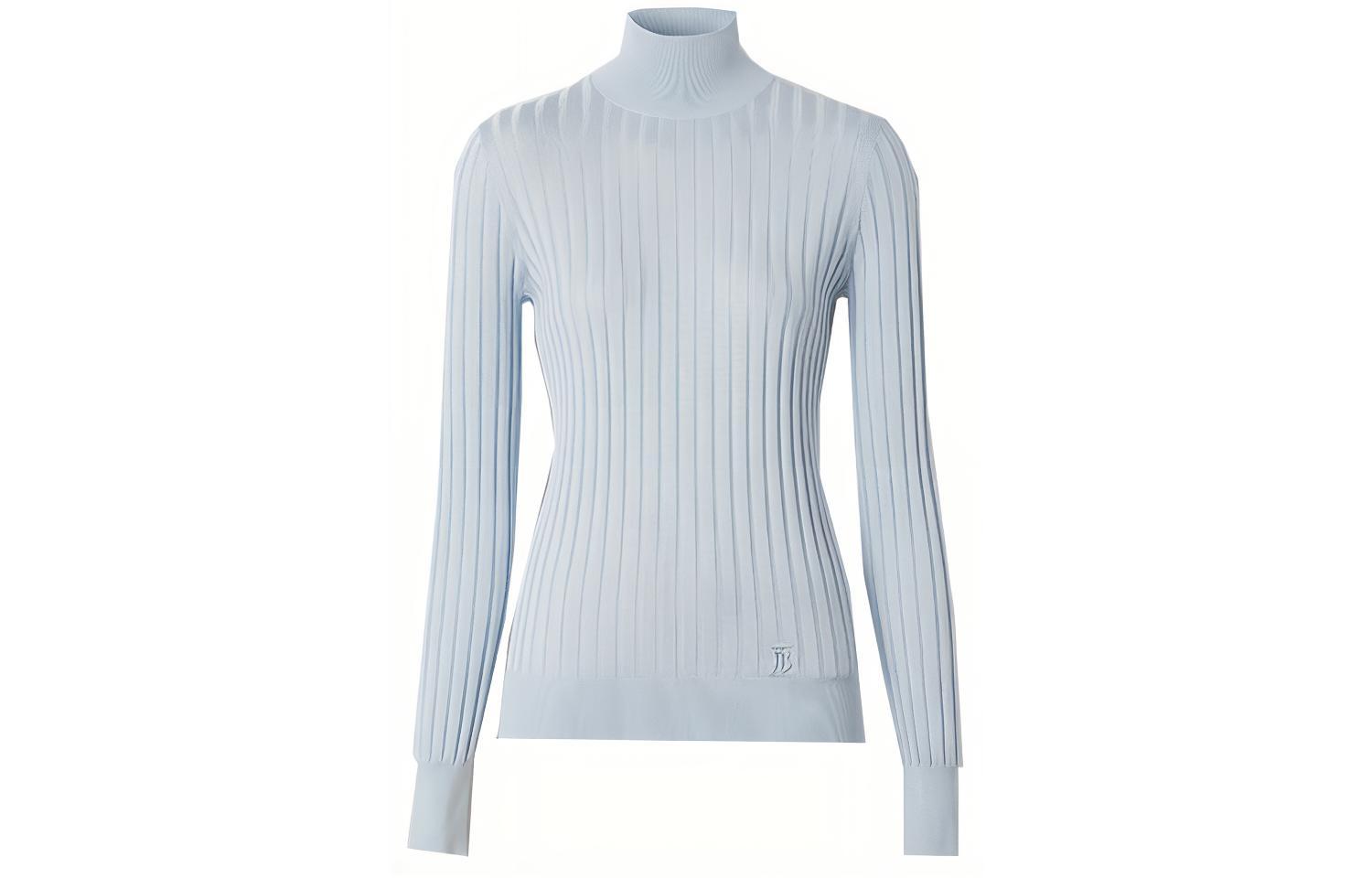 (Women) Burberry Slim Fit Silk Turtleneck Sweater with Monogram Light Blue. 80447231