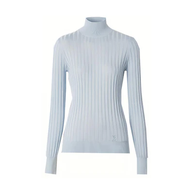 (Women) Burberry Slim Fit Silk Turtleneck Sweater with Monogram Light Blue. 80447231