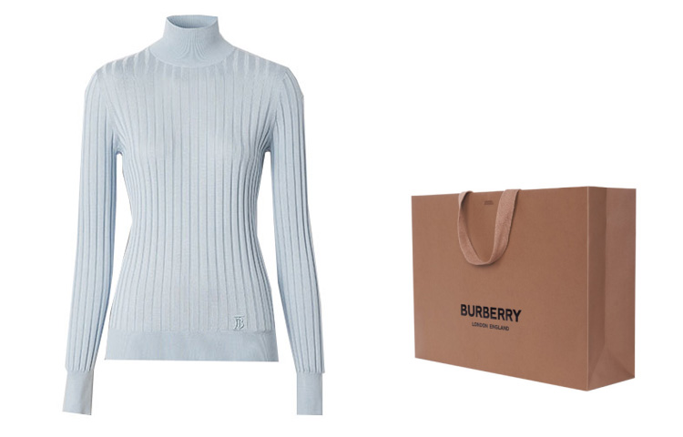 Cheap (W) バーバリー スリムフィット シルク タートルネック セーター モノグラム ライトブルー 80447231