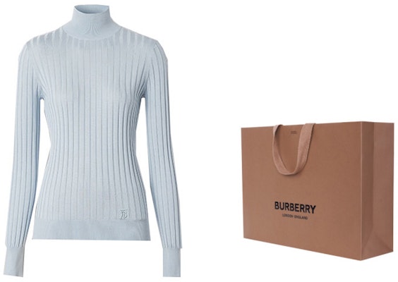 (W) バーバリー スリムフィット シルク タートルネック セーター モノグラム ライトブルー 80447231 Cheap (W) バーバリー スリムフィット シルク タートルネック セーター モノグラム ライトブルー 80447231