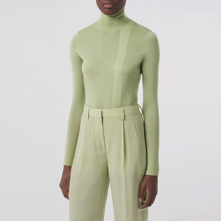 Lookbook (W) Burberry Slim Fit Turtleneck Sweater Lengan Panjang Hijau Pucat. 80433821