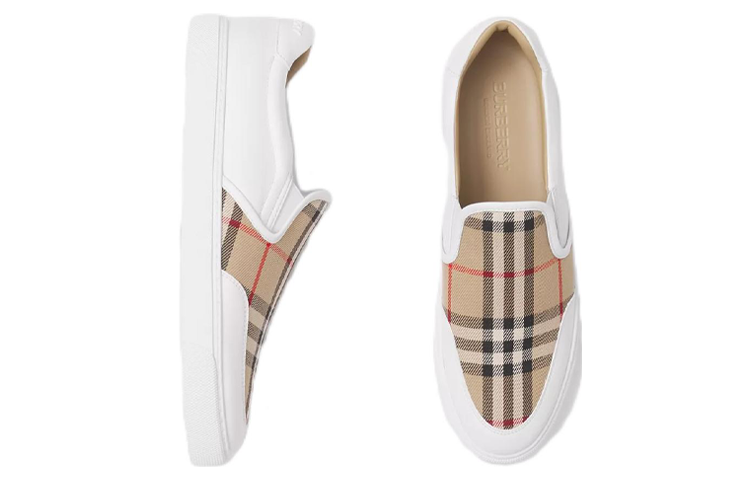 Order Burberry 巴寶麗 皮革與復古格紋套穿式運動鞋 女款 米白色