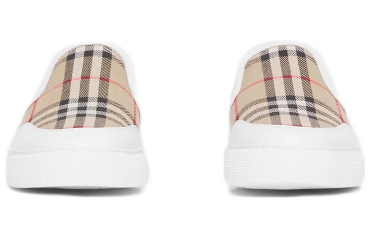 Lookbook Burberry 巴寶麗 皮革與復古格紋套穿式運動鞋 女款 米白色