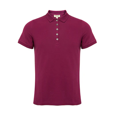 (Women) Burberry Solid Button-Up Short-Sleeve Polo Shirt in Magenta 40054531