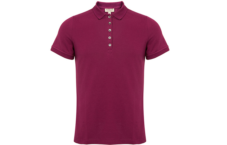 (Women) Burberry Solid Button-Up Short-Sleeve Polo Shirt in Magenta 40054531 圖 2