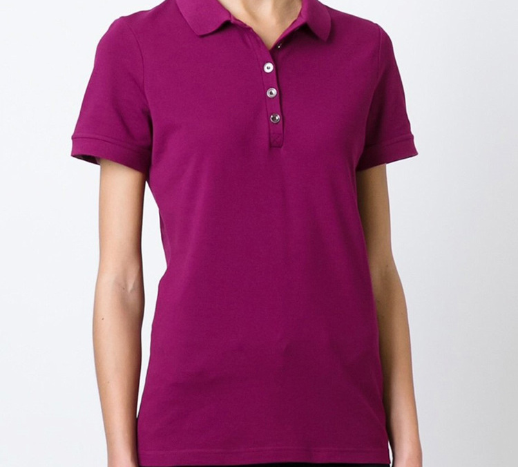 (Women) Burberry Solid Button-Up Short-Sleeve Polo Shirt in Magenta 40054531 圖 5