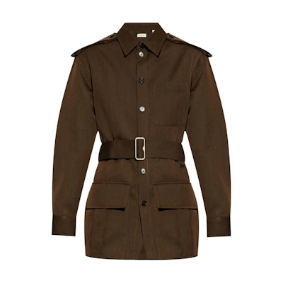 (Women) Burberry Solid Color Buttoned Long Sleeve Shirt Brown 80926511