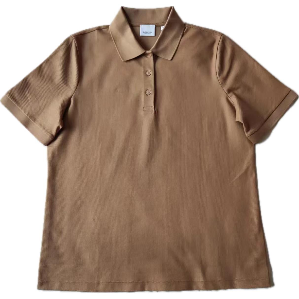 (Women) Burberry Solid Color Buttoned Straight-Cut Short-Sleeve Polo Shirt Brown Womens 80739331
