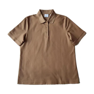 (Women) Burberry Solid Color Buttoned Straight-Cut Short-Sleeve Polo Shirt Brown Womens 80739331