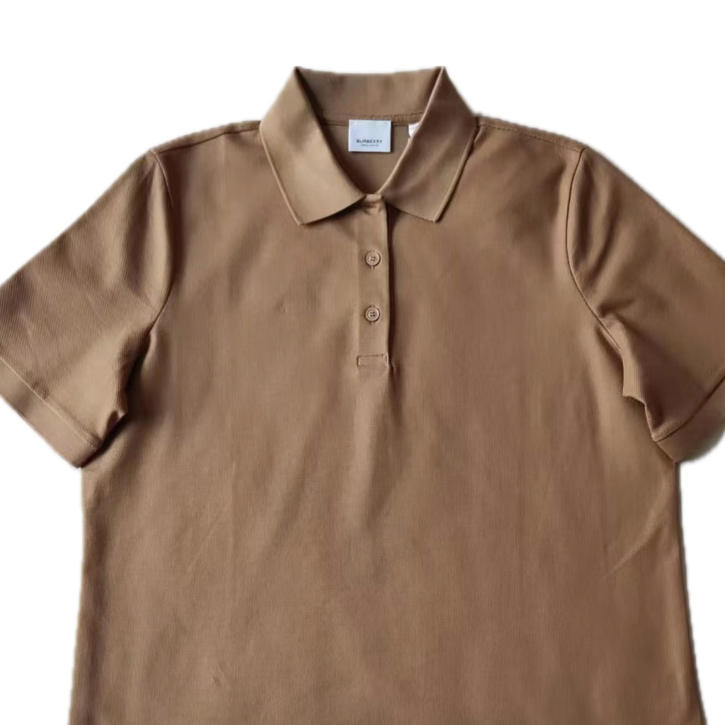 (Women) Burberry Solid Color Buttoned Straight-Cut Short-Sleeve Polo Shirt Brown Womens 80739331 圖 3