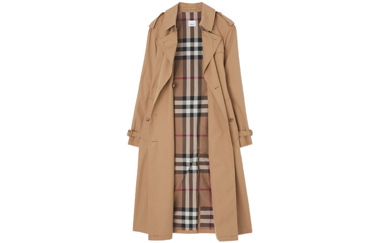 (Women) Burberry Solid Color Check Trench Coat Beige Long Sleeve. 80509131 圖 3
