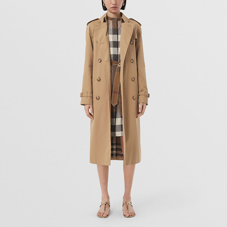 (Women) Burberry Solid Color Check Trench Coat Beige Long Sleeve. 80509131 圖 4