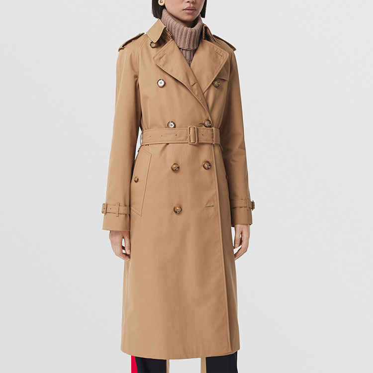 (Women) Burberry Solid Color Check Trench Coat Beige Long Sleeve. 80509131 圖 6