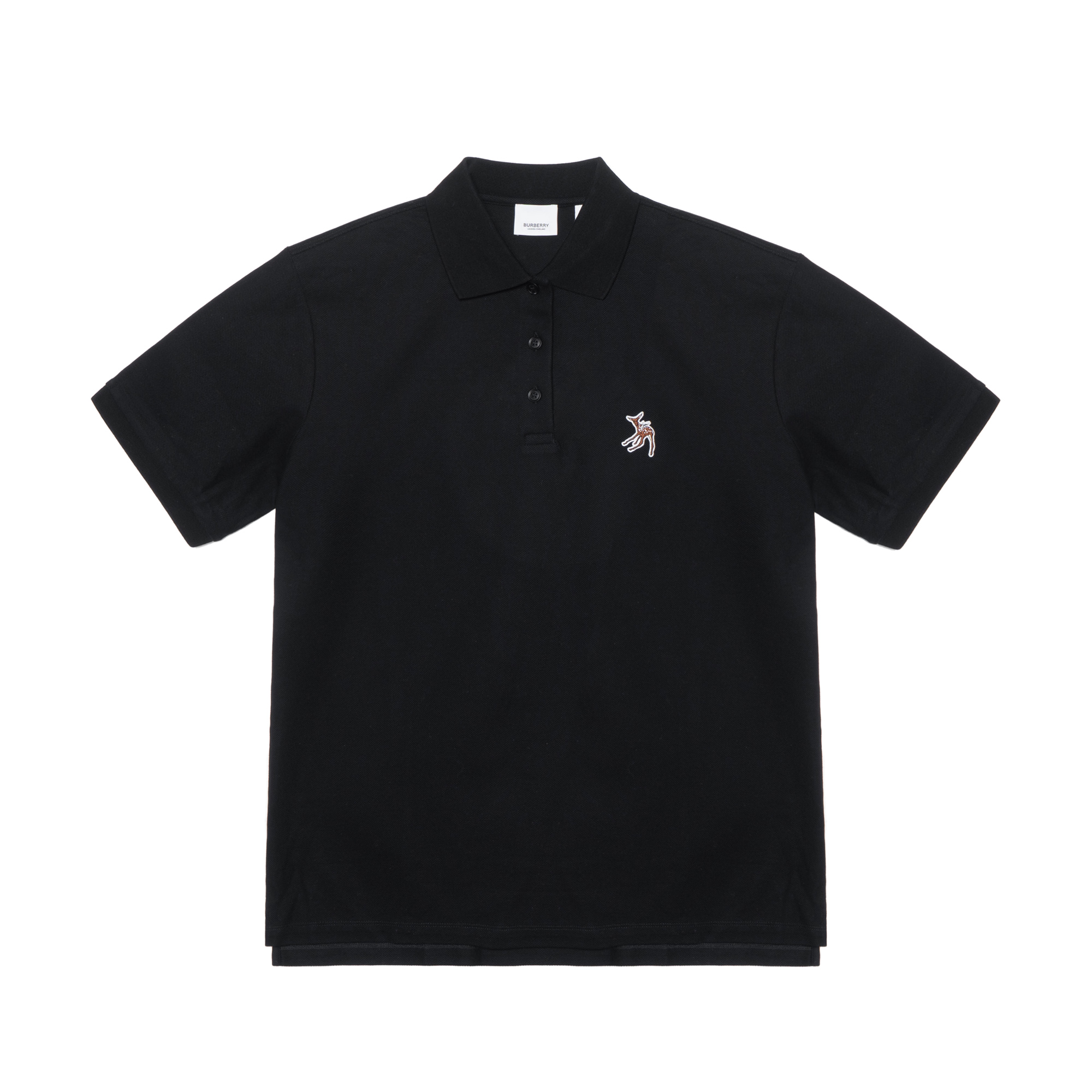 (Women) Burberry Solid Color Deer Embroidery Straight Fit  Polo Shirt - Black 80295761