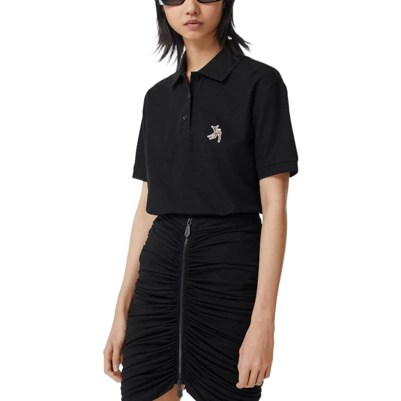 (Women) Burberry Solid Color Deer Embroidery Straight Fit  Polo Shirt - Black 80295761 圖 6