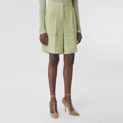 (Women) Burberry Solid Color Elastic Waist Straight Casual Shorts Mist Green. 80432661 Purchase (Women) Burberry Solid Color Elastic Waist Straight Casual Shorts Mist Green. 80432661