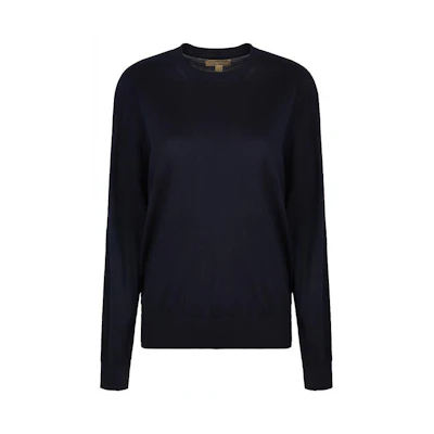 (Women) Burberry Solid Color Knit Pullover Sweater Long Sleeve - Navy Blue 40678011