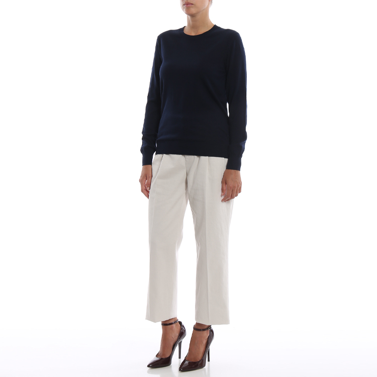 (Women) Burberry Solid Color Knit Pullover Sweater Long Sleeve - Navy Blue 40678011 圖 5