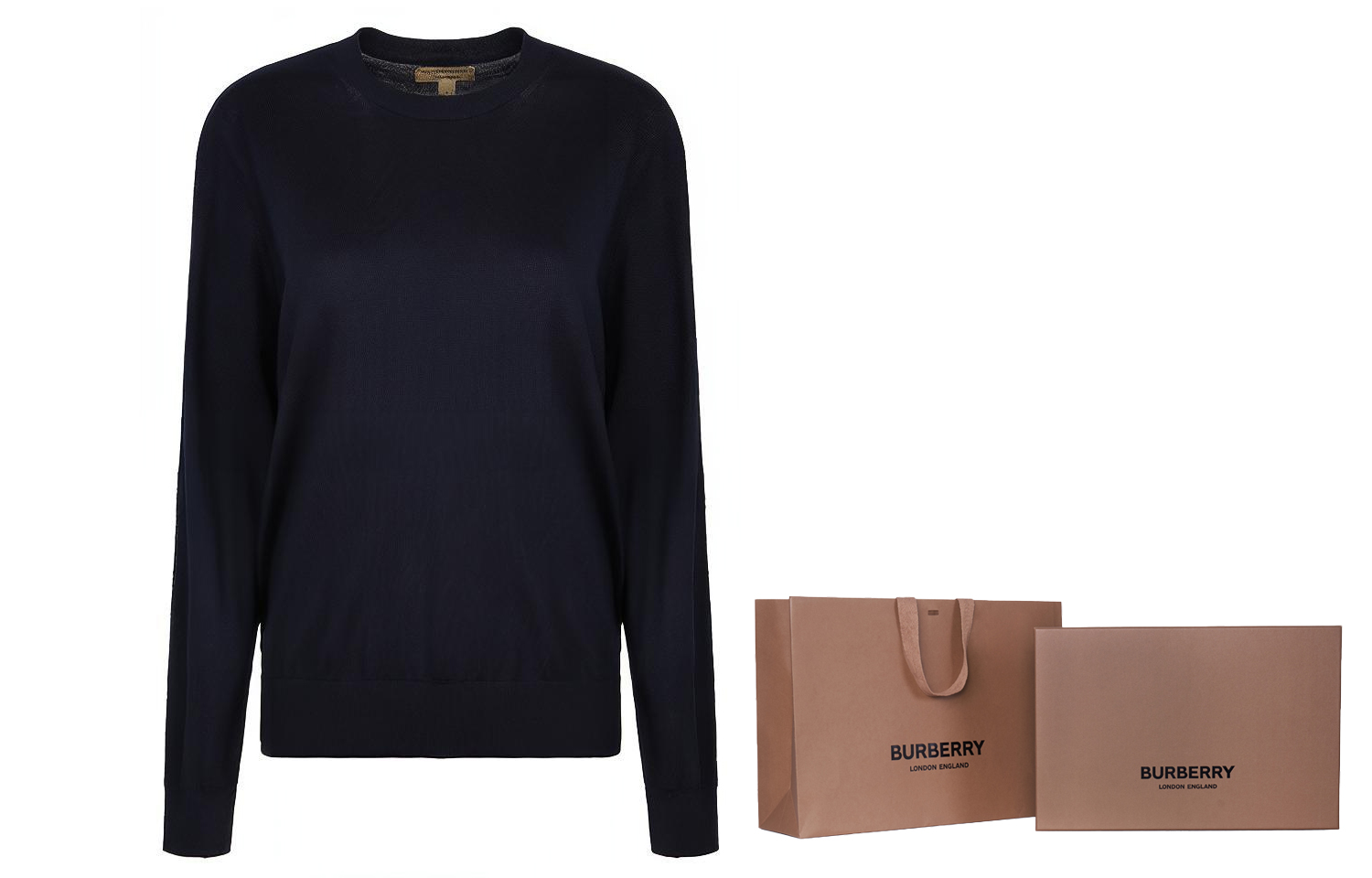 (Women) Burberry Solid Color Knit Pullover Sweater Long Sleeve - Navy Blue 40678011 圖 9