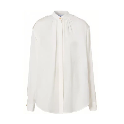 (Women) Burberry Solid Color Pleated Long Sleeve Shirt - White 80431741