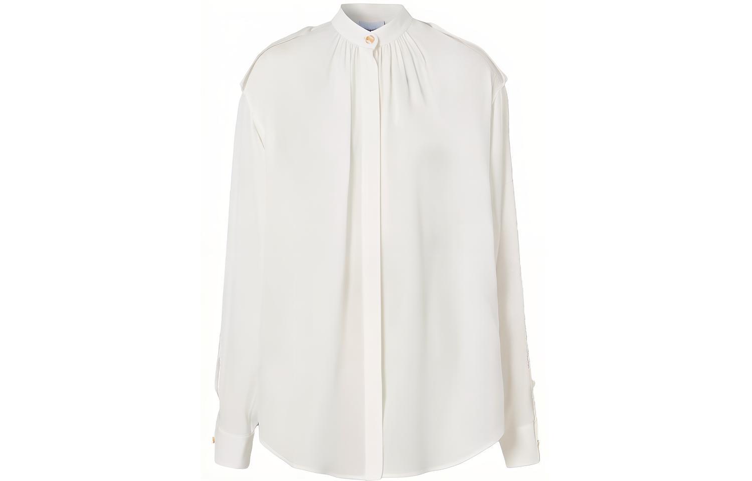 (Women) Burberry Solid Color Pleated Long Sleeve Shirt - White 80431741 圖 2
