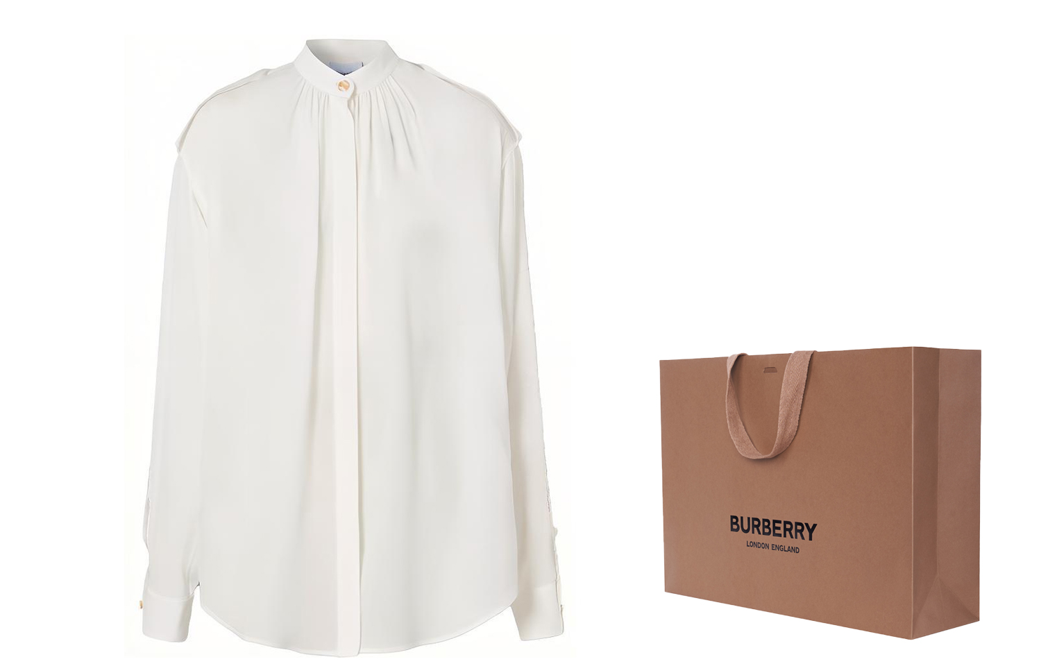 (Women) Burberry Solid Color Pleated Long Sleeve Shirt - White 80431741 圖 3