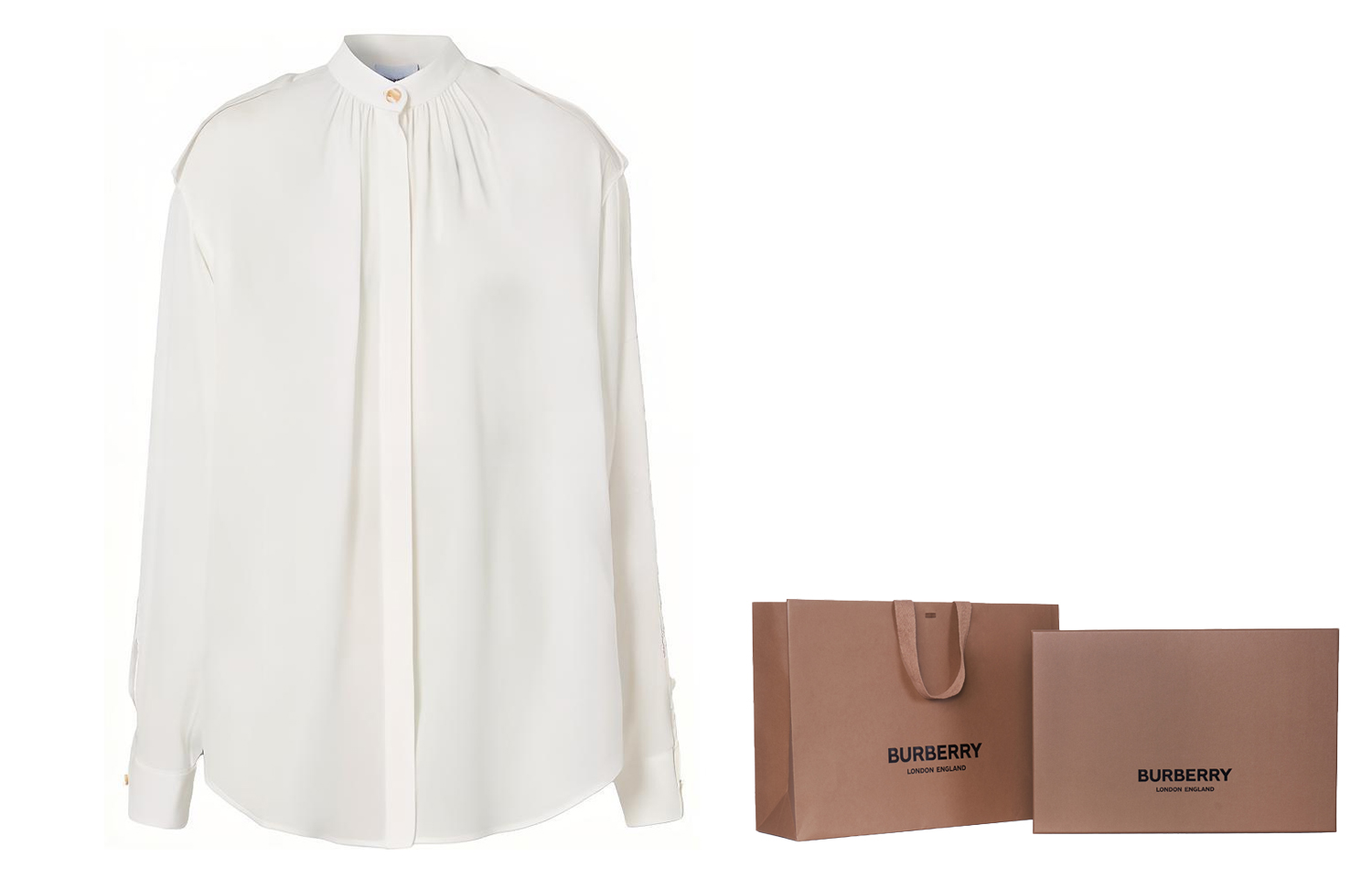 (Women) Burberry Solid Color Pleated Long Sleeve Shirt - White 80431741 圖 4