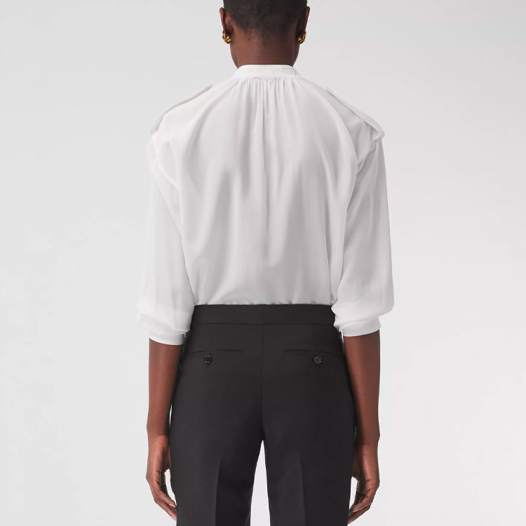 (Women) Burberry Solid Color Pleated Long Sleeve Shirt - White 80431741 圖 6
