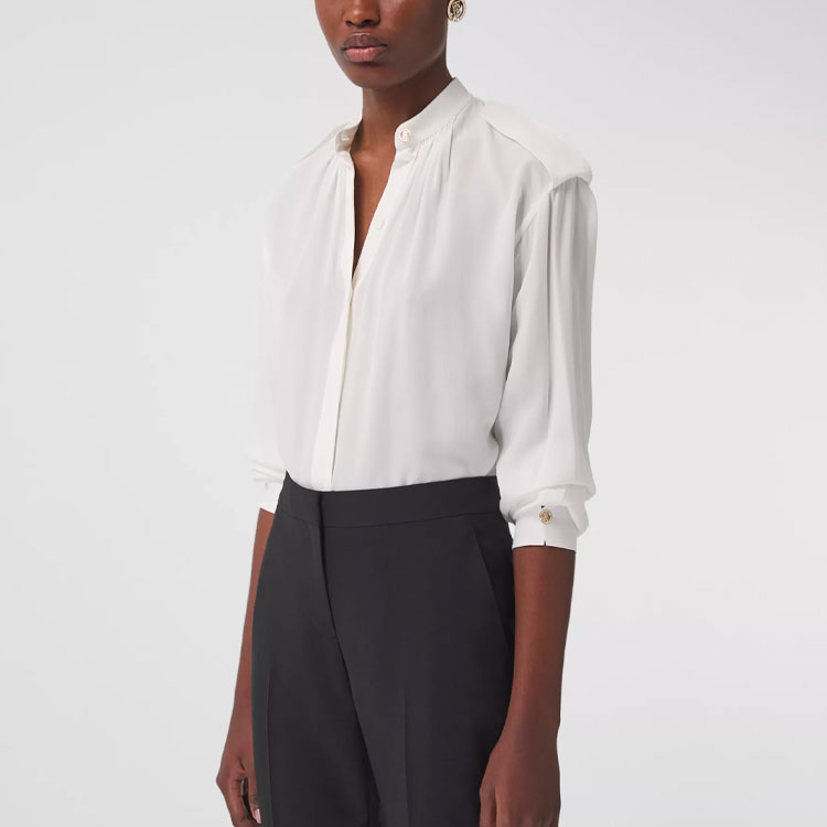 (Women) Burberry Solid Color Pleated Long Sleeve Shirt - White 80431741 圖 7