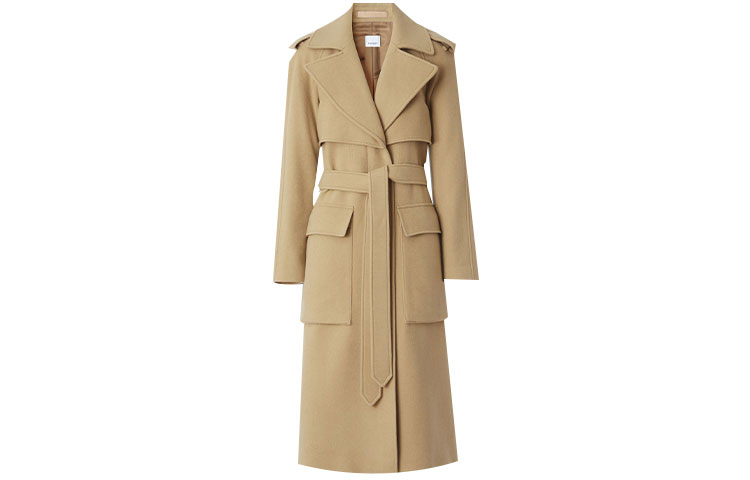 (Women) Burberry Solid Color Tie-Waist Long Trench Coat Beige. 80446851