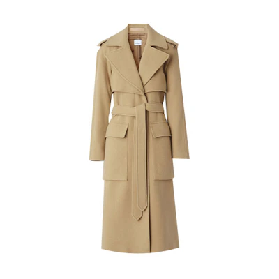 (Women) Burberry Solid Color Tie-Waist Long Trench Coat Beige. 80446851
