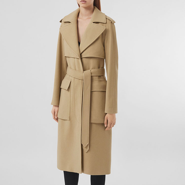 (Women) Burberry Solid Color Tie-Waist Long Trench Coat Beige. 80446851 圖 4