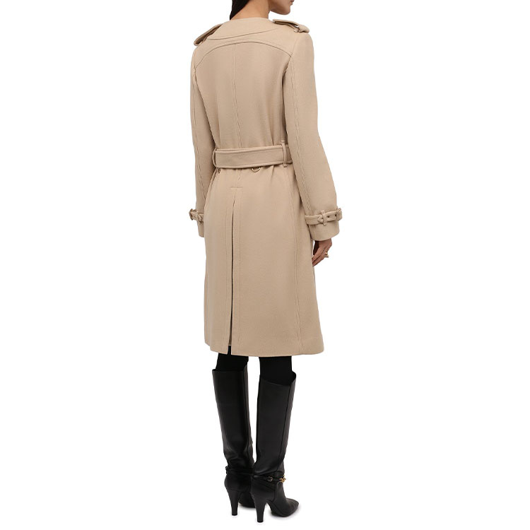 (Women) Burberry Solid Color V-Neck Mid-Length Velvet Coat Beige 80466781 圖 4