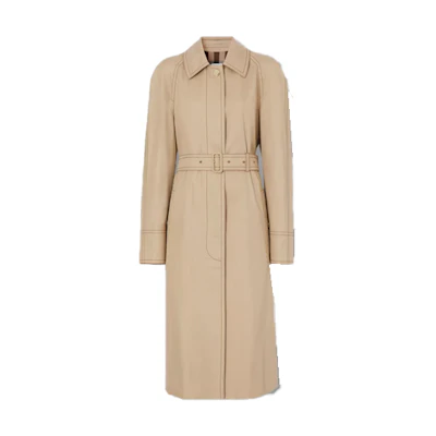 (Women) Burberry Solid Cotton Gabardine Trench Coat Brown 80487611