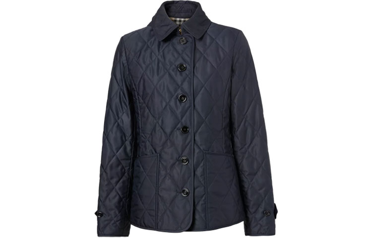 (Women) Burberry Solid Navy Blue Cotton Jacket with Turn-down Collar. 80342481 圖 2