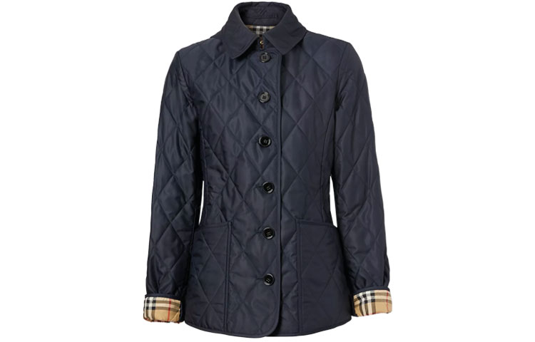 (Women) Burberry Solid Navy Blue Cotton Jacket with Turn-down Collar. 80342481 圖 3