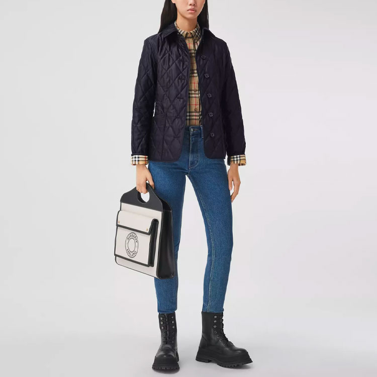 (Women) Burberry Solid Navy Blue Cotton Jacket with Turn-down Collar. 80342481 圖 4