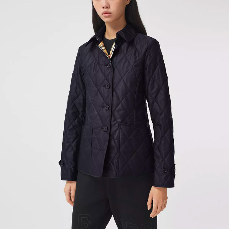 (Women) Burberry Solid Navy Blue Cotton Jacket with Turn-down Collar. 80342481 圖 6