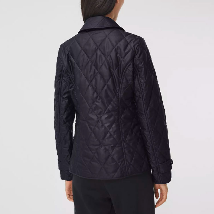 (Women) Burberry Solid Navy Blue Cotton Jacket with Turn-down Collar. 80342481 圖 7