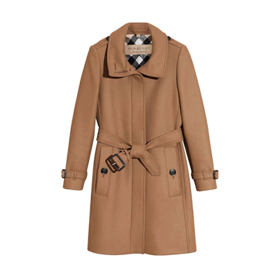 (Women) Burberry Solid Tie-Waist Square Collar Coat Women’s Brown 40172461