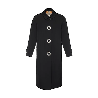 (Women) Burberry Solid Wool Long Coat Black 80073361