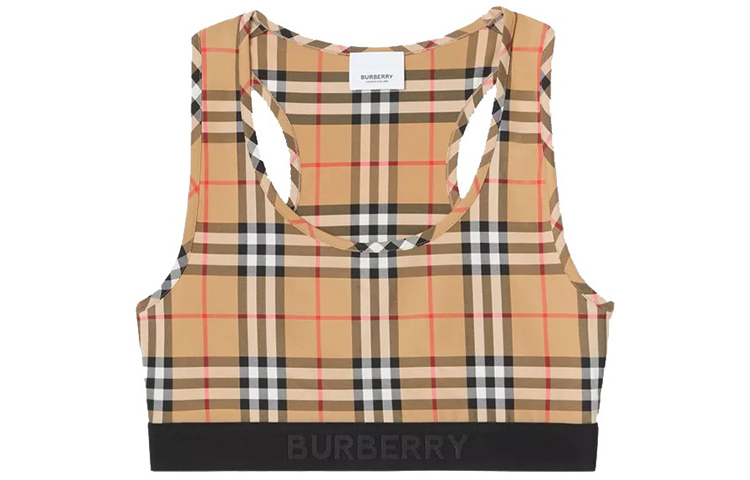 Order (Women) Burberry Sporty Top Vintage Check Beige Elastic Sports Bra 80124511