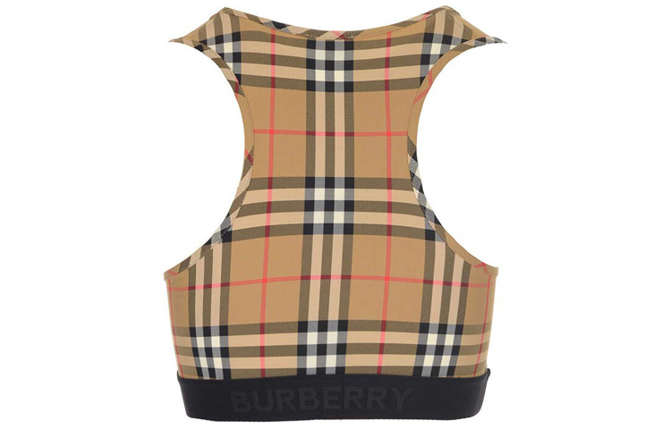 Lookbook (Women) Burberry Sporty Top Vintage Check Beige Elastic Sports Bra 80124511