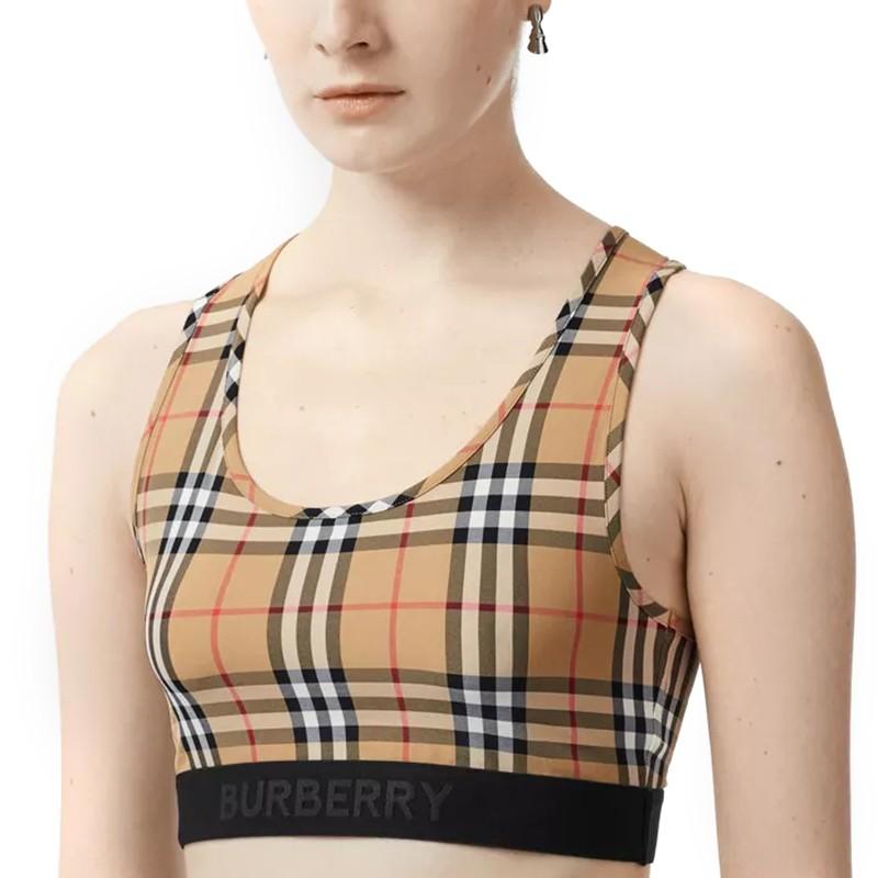 Purchase (Women) Burberry Sporty Top Vintage Check Beige Elastic Sports Bra 80124511