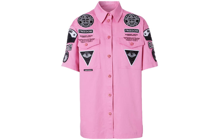 (Women) Burberry SS21 Badge Appliqué Short Sleeve Shirt Pink 80417151
