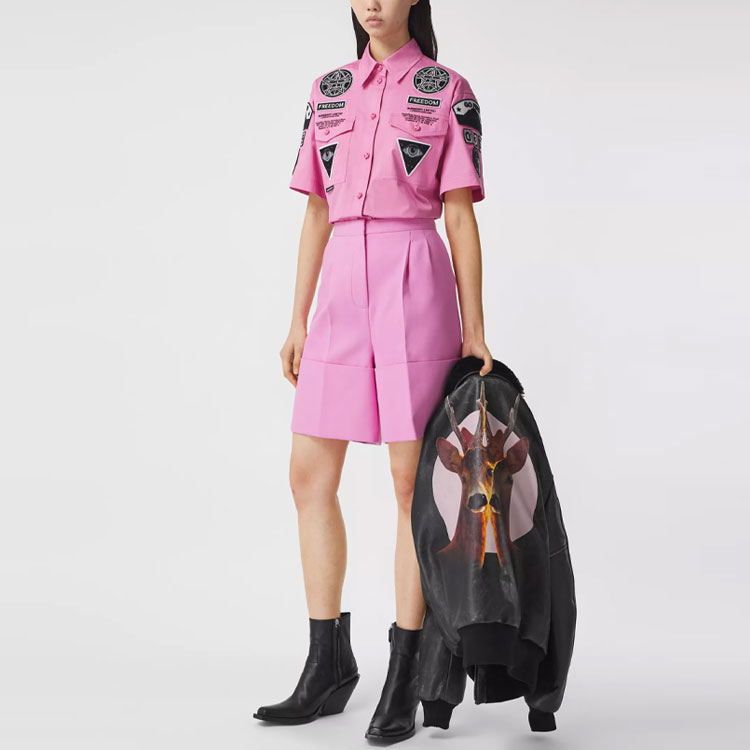 Purchase (W) 博柏利 SS21 徽章贴饰粉色短袖衬衫 80417151