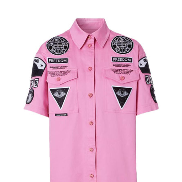 Details for (W) 博柏利 SS21 徽章贴饰粉色短袖衬衫 80417151