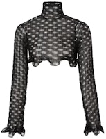 (Women) Burberry SS21 Black Sheer Ruffle High Neck Long Sleeve Crop Top 45677441 (Women) Burberry SS21 Black Sheer Ruffle High Neck Long Sleeve Crop Top 45677441
