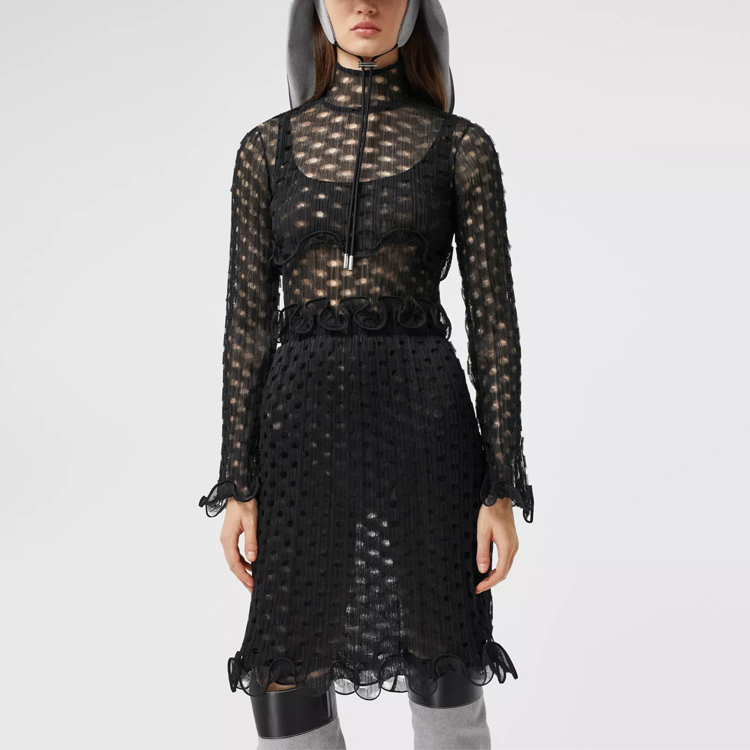 Purchase (W) Burberry SS21 黑色透視荷葉邊高領長袖短版上衣 45677441